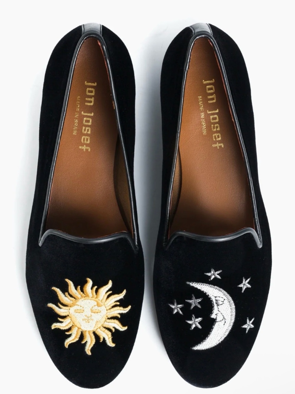 Jon Josef Black Velvet Sun & Moon Embroidered Loafers